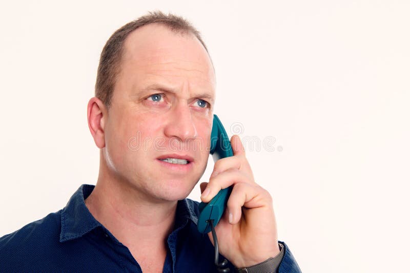 Man Calling with Green Phone Stock Photo Image of discussion