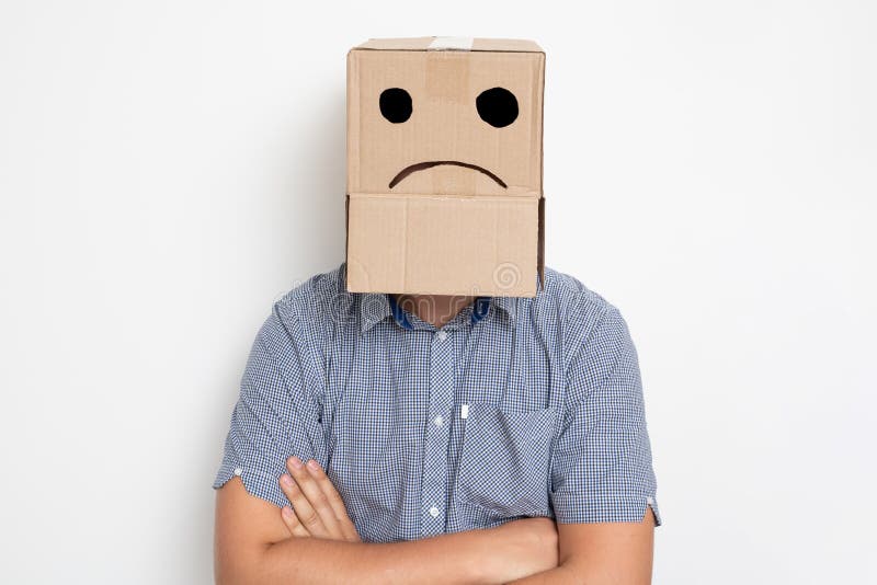 A Man with a Cardboard Box on His Head, a Sad Smiley Stock Image - Image of facial, faceless: 152130869 A Man with a Cardboard Box on His Head, a Sad Smiley Stock Image - Image of facial, faceless: 152130869