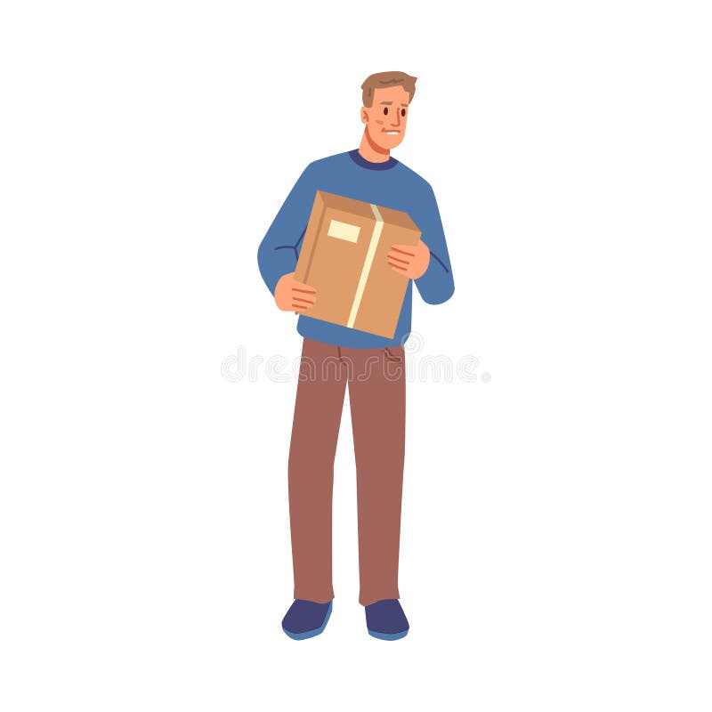People Moving Boxes, Man and Woman with Package Stock Vector