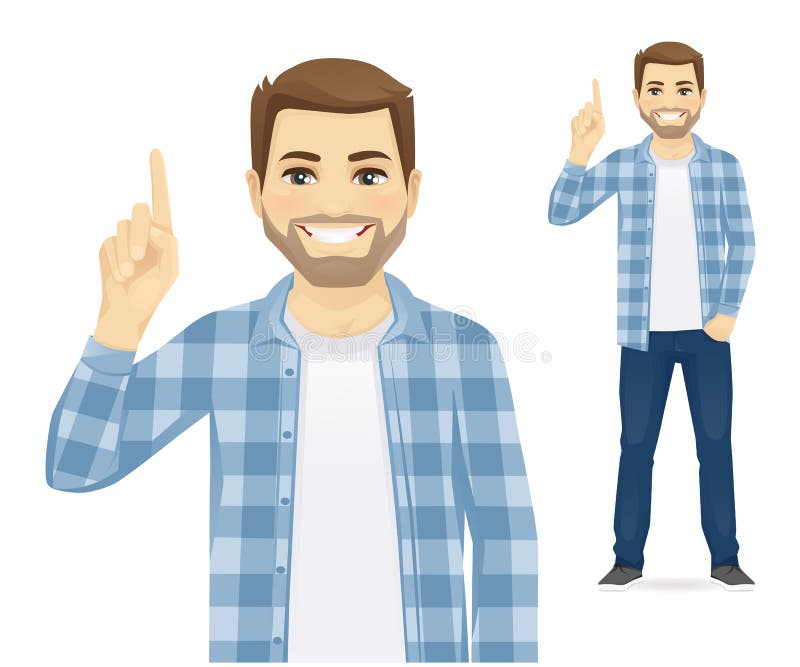 Casual man pointing up stock vector. Illustration of beard - 127567357