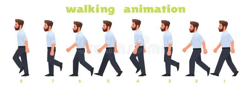 Man Character Walking Animation. Businessman Walks, a Step by Step