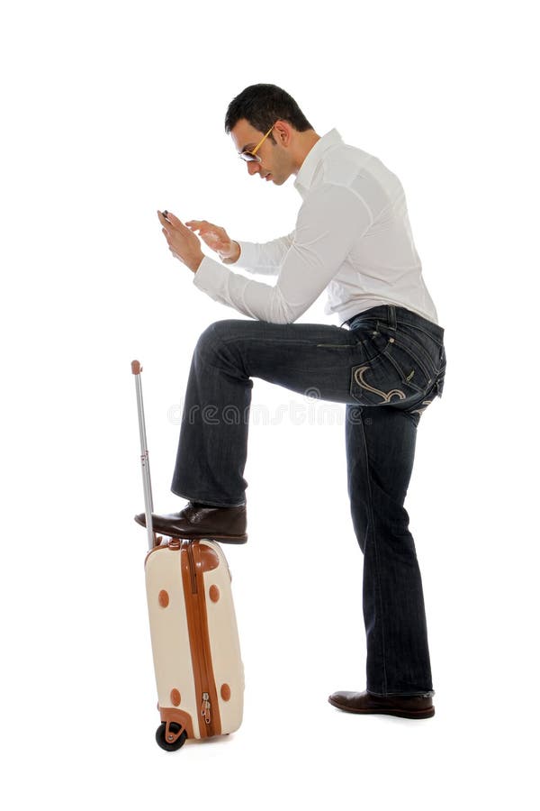 Man checking email before his train