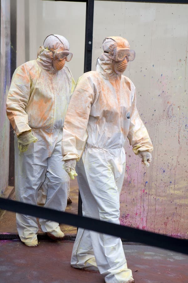 Man in chemical suit stock photo