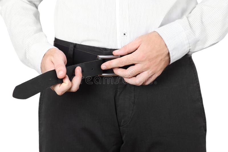 Closeup of man in classic style dress wear belt isolated. Button clasp stock images, royalty-free photos and pictures