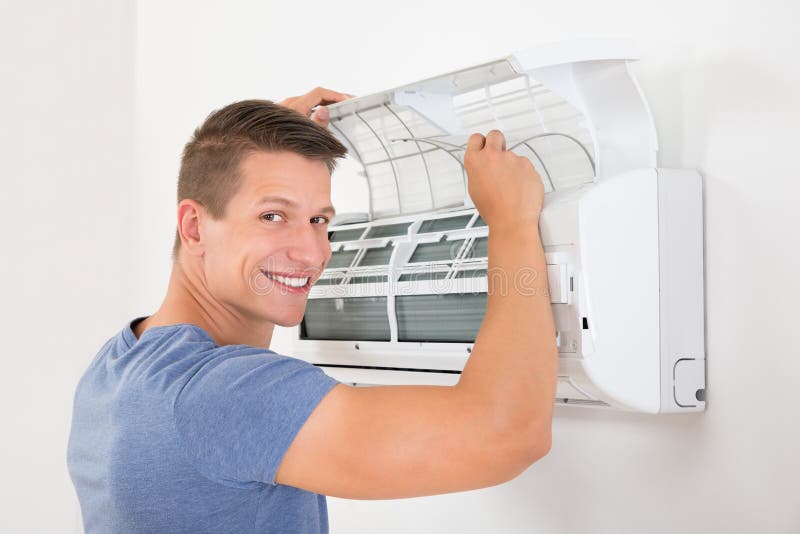 Man Cleaning Air Conditioning System Stock Image Image of cool