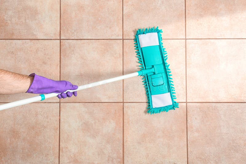 Man Cleaning Tile Floor with Mop Stock Image Image of care, janitor 136039035