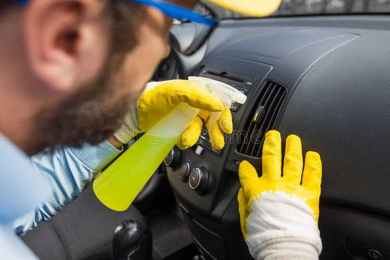He clean the car. Car Air clean. Car Cleaning.