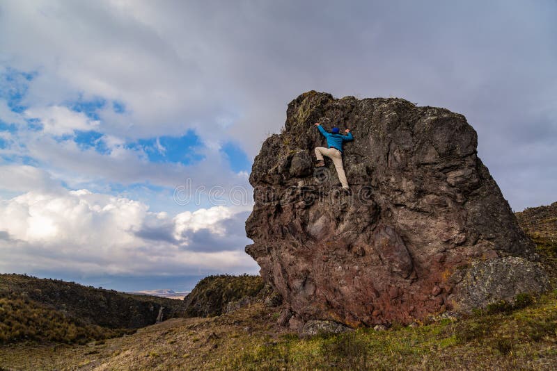 Man climbing a rock stock photo. Image of hiking, sport 134129944