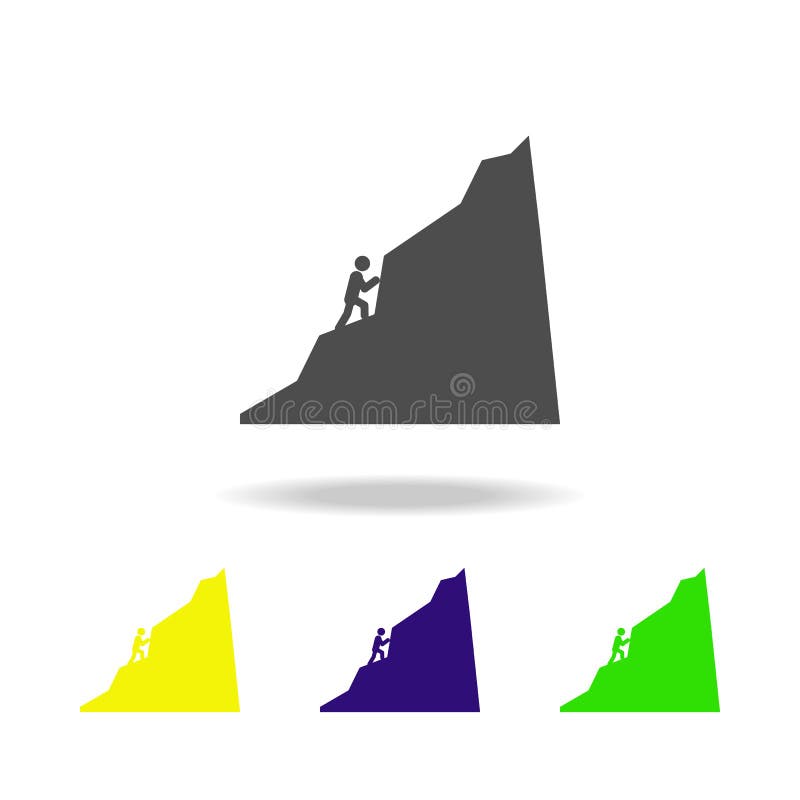 A man climbs a mountain colored icons. Element of overcome challenge illustration. Signs and symbols collection icon for websites stock illustration