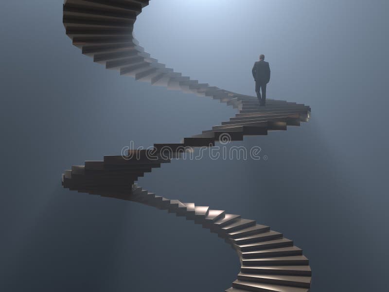 Man climbs the spiral staircase