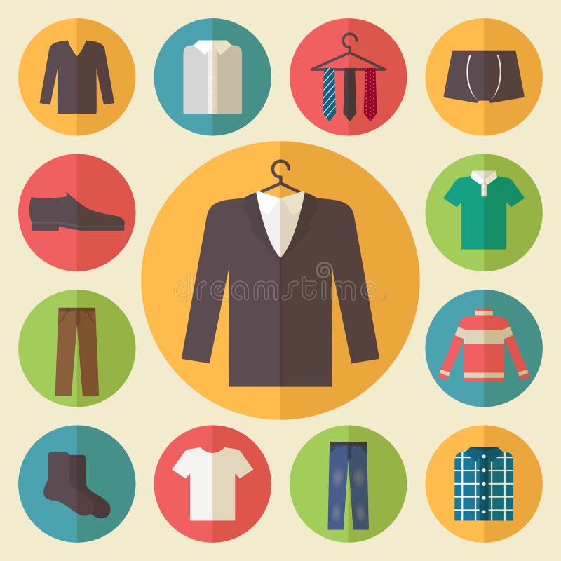 Shopping Clothing Flat Icons Set Stock Vector - Illustration of casual ...