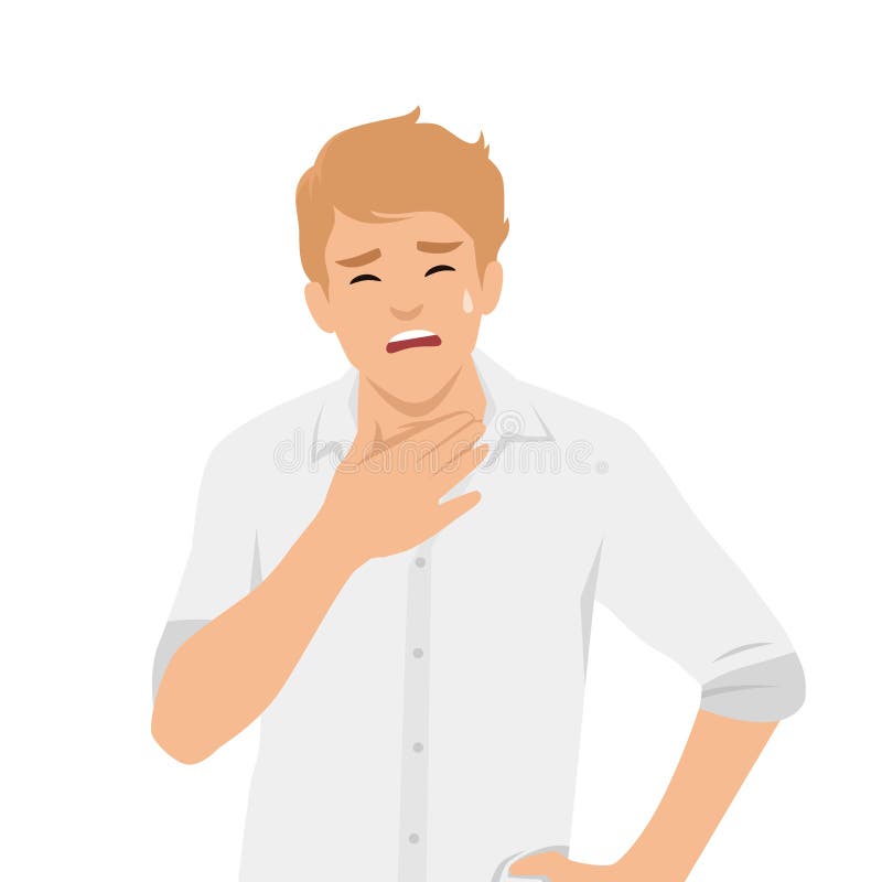 Man clutching his throat in discomfort, indicating a sore throat or throat infection vector illustration