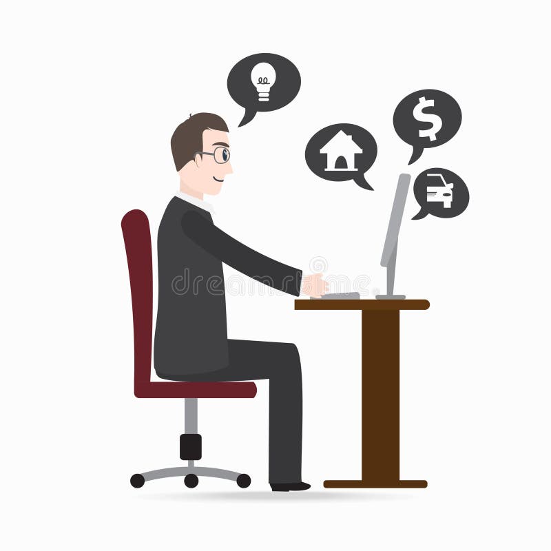Inspektion Kong Lear Betinget Man Sitting Front of Computer on Work Table Icon Stock Vector -  Illustration of sell, computer: 128750168