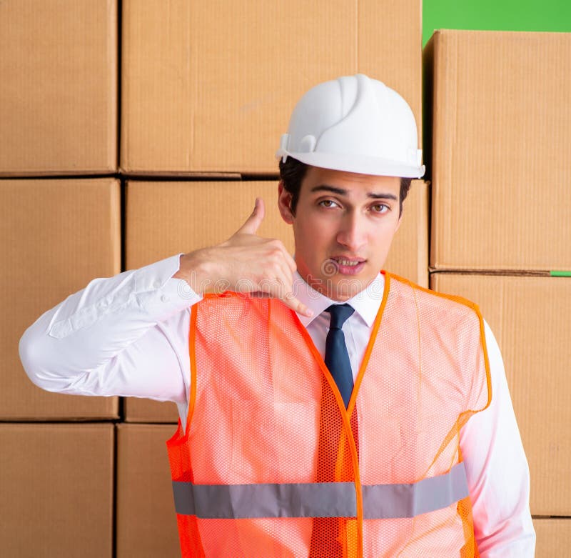Man Contractor Working in Box Delivery Relocation Service Stock Image
