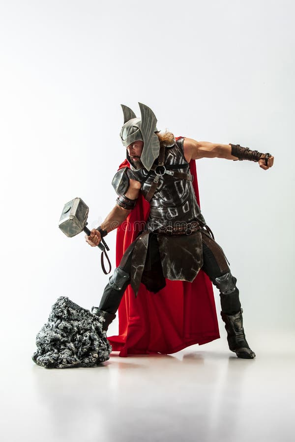 Man in Cosplaying Thor Isolated on White Studio Background Stock Photo -  Image of fighter, model: 146904594