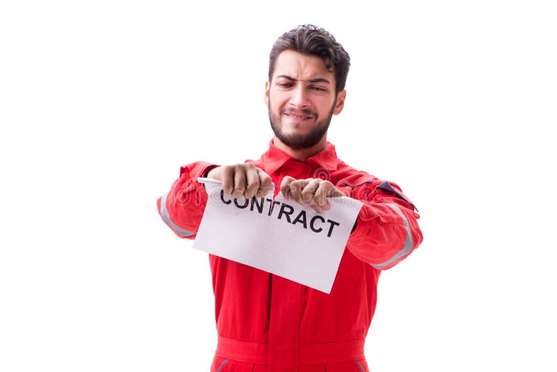 The Man in Coveralls with Message Isolated on White Stock Photo Image