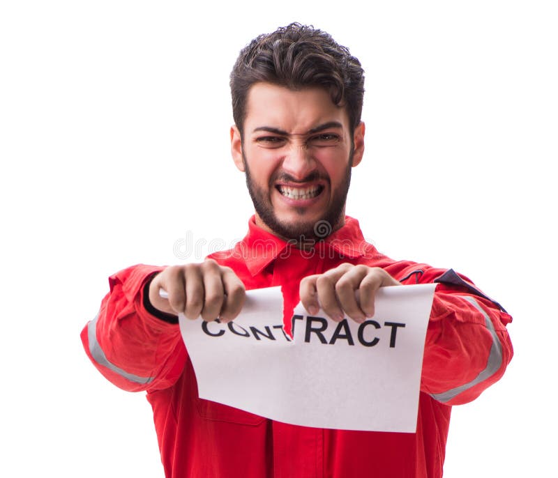 Man in Coveralls with Message Isolated on White Stock Image Image of