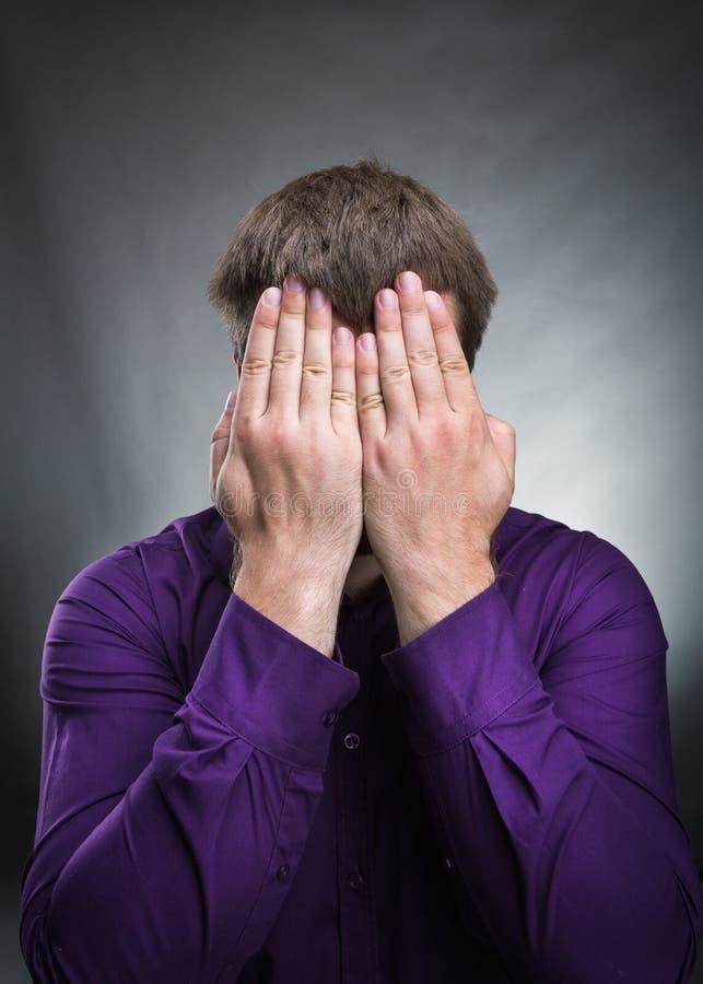 Man Covered His Face With Hands Stock Photo Image 58923408
