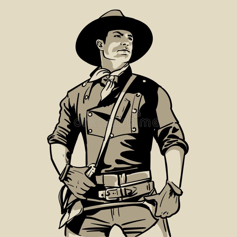 Man with cowboy hat and shirt and scarf. Western. Portrait. Digital Sketch Hand Drawing. Illustration. royalty free illustration Man with cowboy hat and shirt and scarf. Western. Portrait. Digital Sketch Hand Drawing. Illustration. royalty free illustration