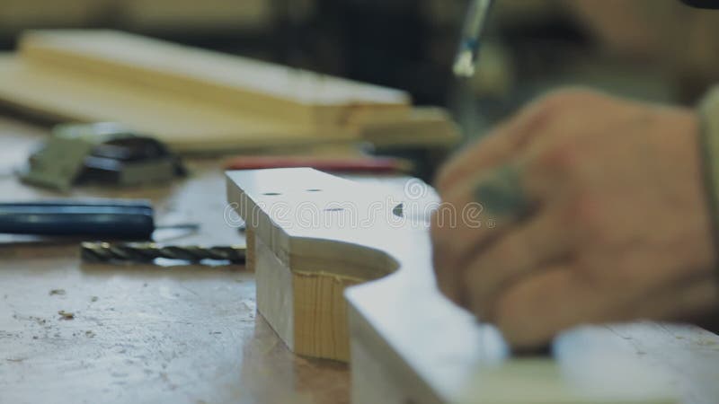 Man Is Craft Working At A Work Bench With Power Tools Stock
