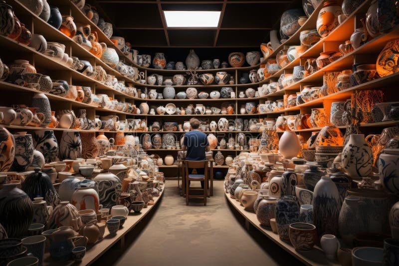 Un om într-un magazin de ceramică crockery generează cu AI royalty free stock photo