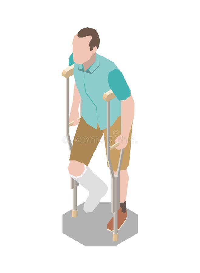 Man on Crutches Composition Stock Illustration - Illustration of ...