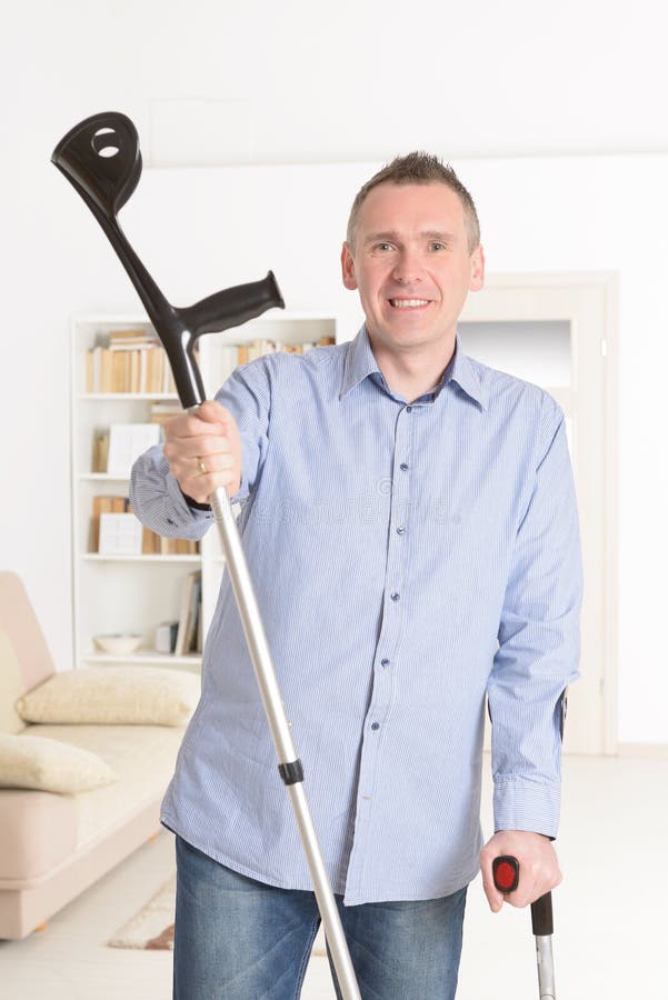 Man with Crutches Rehabilitation after Injury Stock Image Image of patient, recovering 148279977