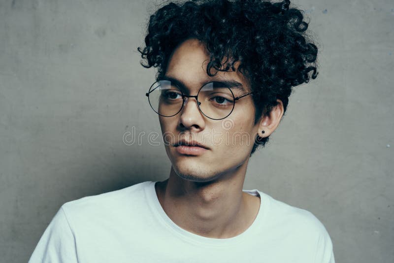 Man with Curly Hair Cropped Look Glasses Fashion Studio Stock Image - Image of curly, businessman: 216982707 Man with Curly Hair Cropped Look Glasses Fashion Studio Stock Image - Image of curly, businessman: 216982707