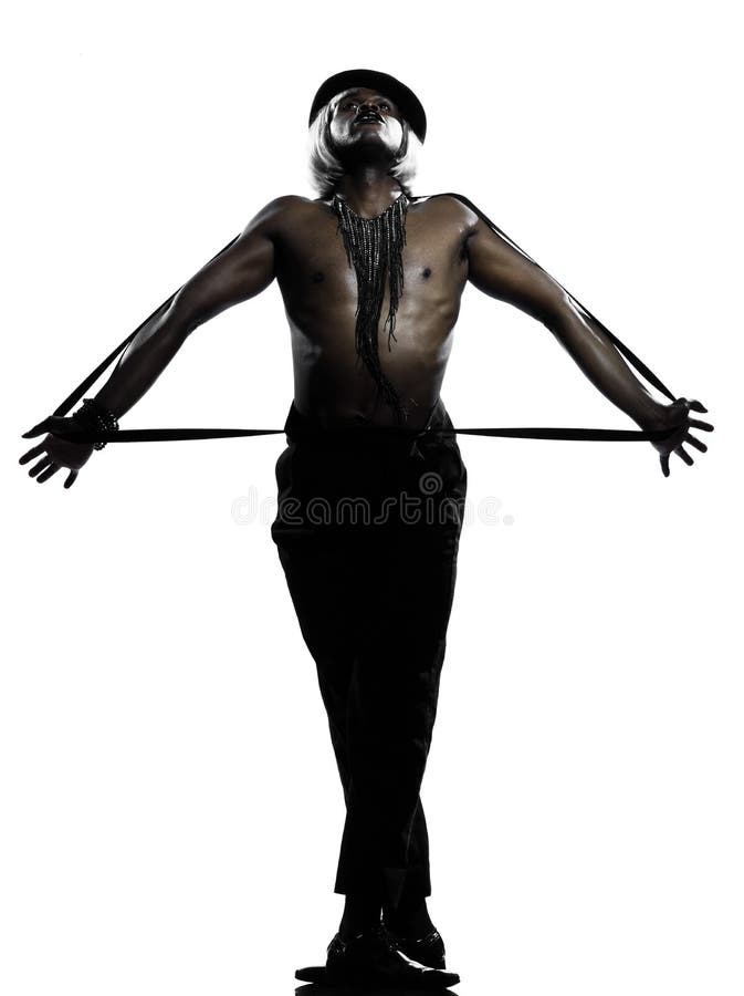 One african man dancer dancing cabaret burlesque on studio isolated white background