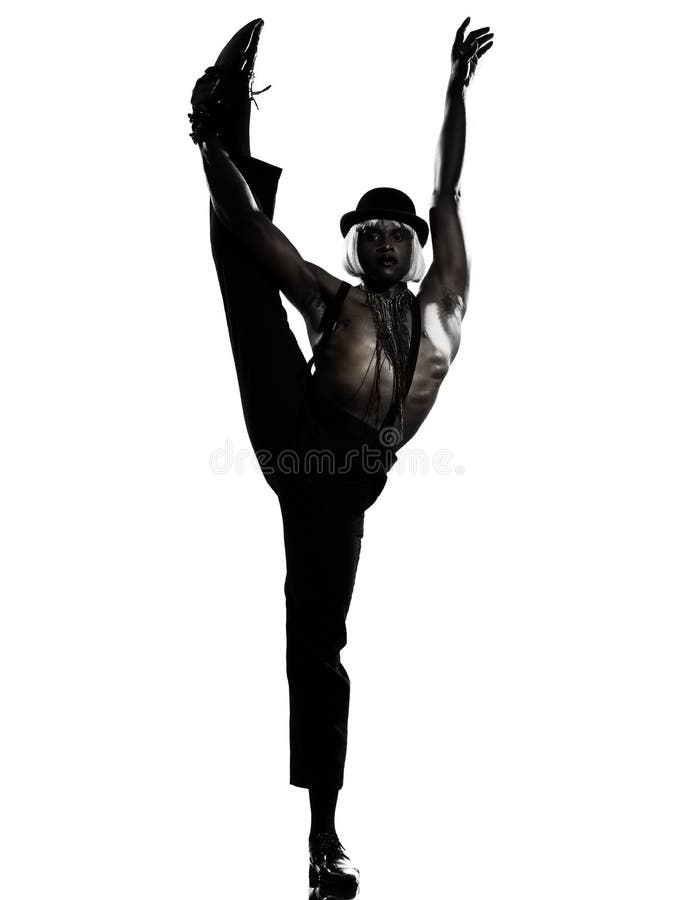 One african man dancer dancing cabaret burlesque on studio isolated white background