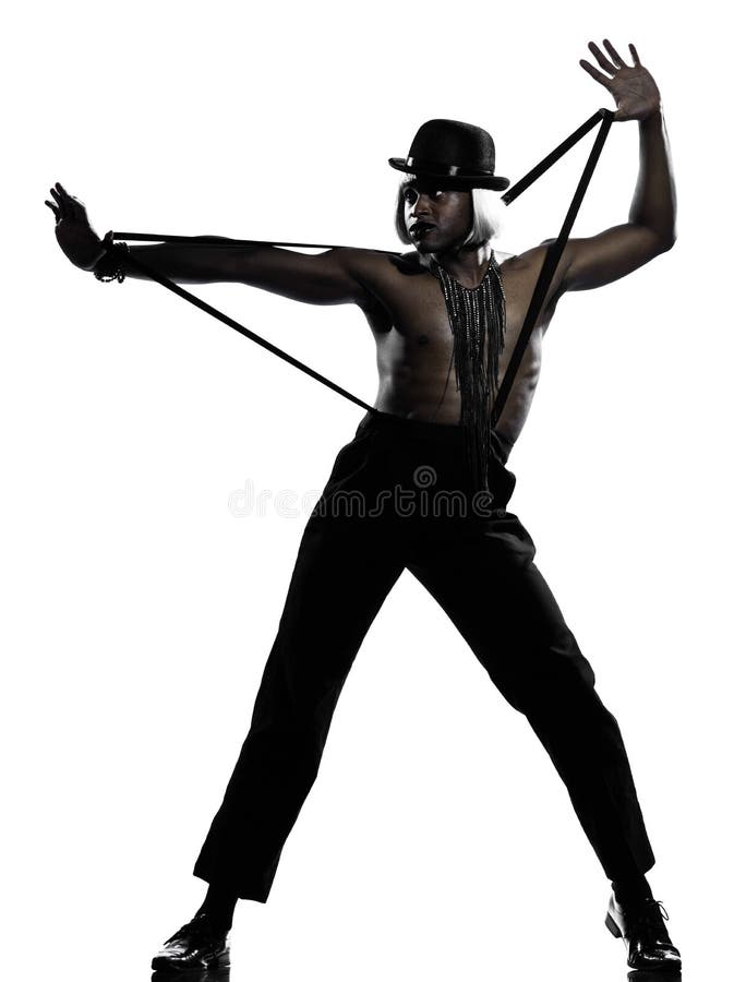 One african man dancer dancing cabaret burlesque on studio white background