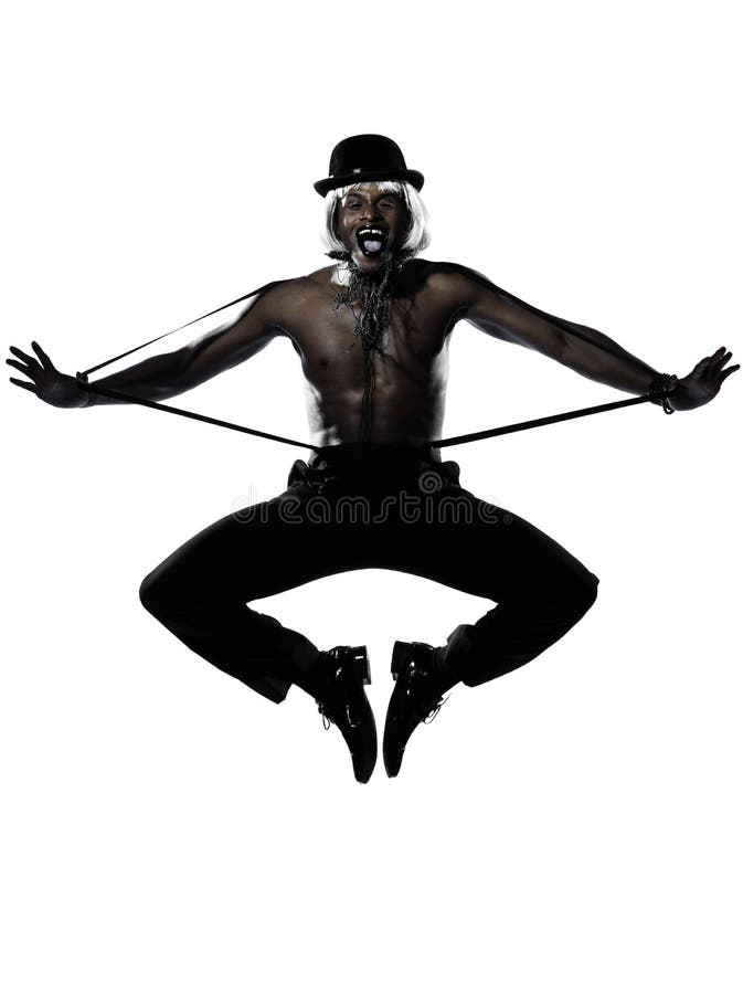 One african man dancer dancing cabaret burlesque on studio isolated white background