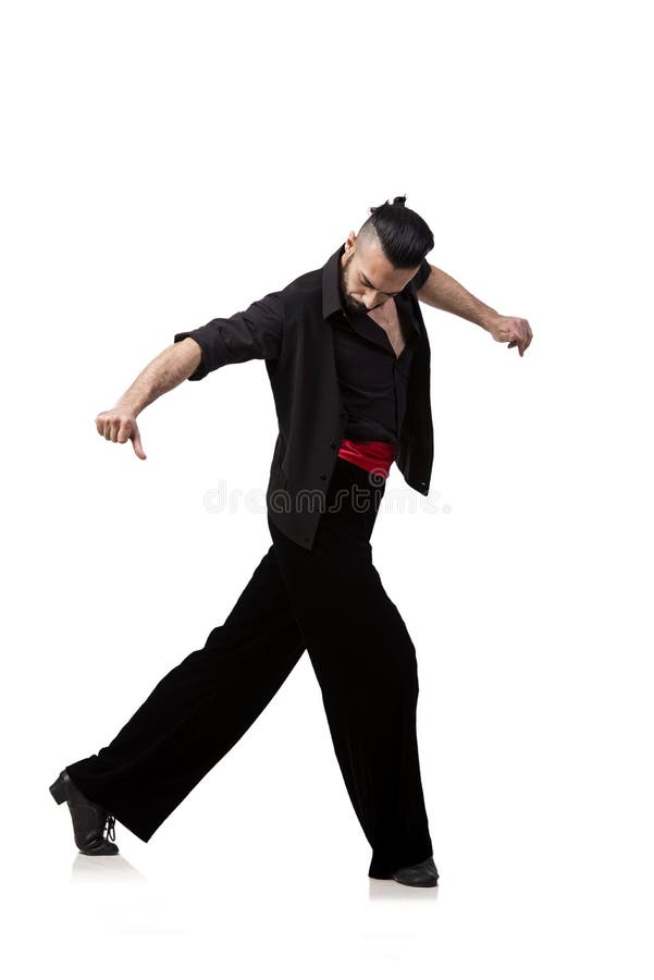 The Man Dancer Dancing Spanish Dances Isolated on White Stock Image