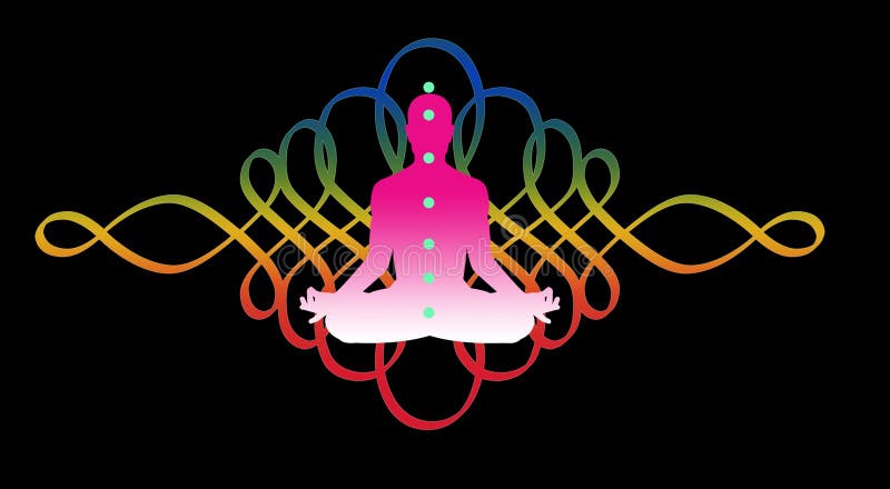 Man in de meditatiepositie van yoga, chakra-punten royalty-vrije illustratie Man in de meditatiepositie van yoga, chakra-punten royalty-vrije illustratie