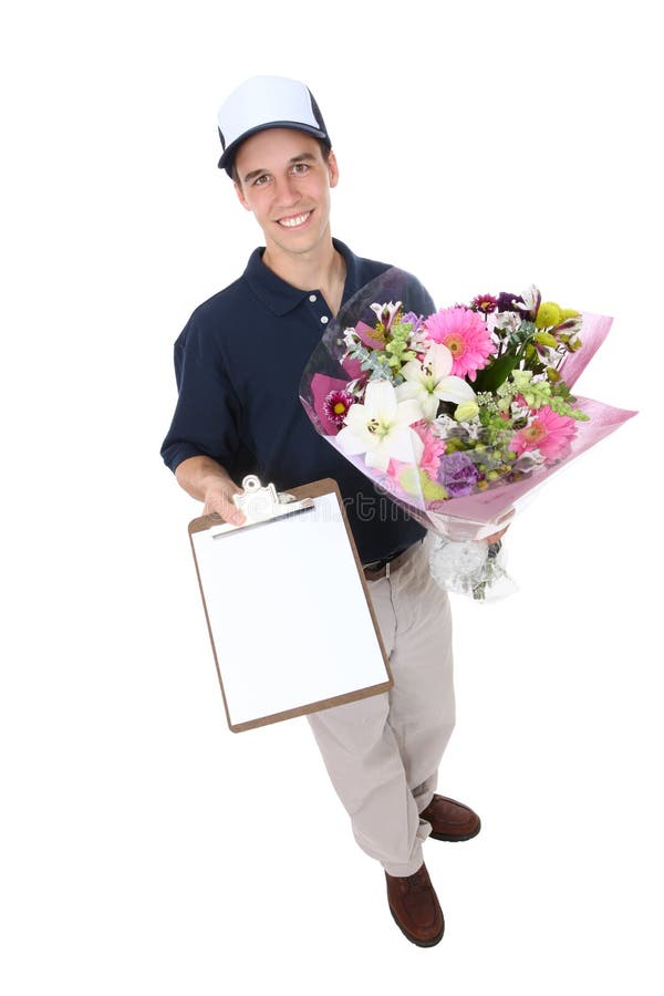 Friendly Flower Delivery Man Stock Image Image of background, fern