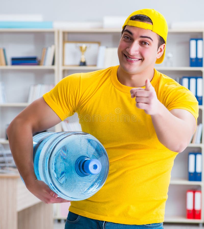 Man Delivering Water Bottle To the Office Stock Image Image of