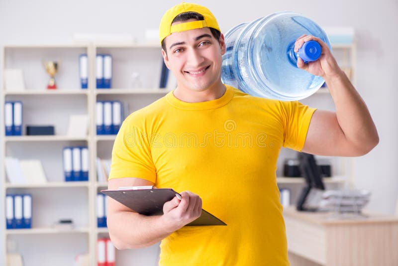 The Man Delivering Water Bottle To the Office Stock Image Image of