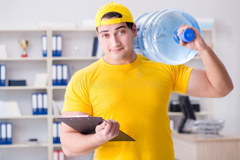 The Man Delivering Water Bottle To the Office Stock Image Image of