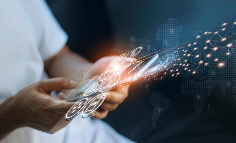 Man die mobiele online bankieren en betalingen gebruikt, Digitale marketing Financiële en bancaire netwerken Online winkelen en k Man die mobiele online bankieren en betalingen gebruikt, Digitale marketing Financiële en bancaire netwerken Online winkelen en k