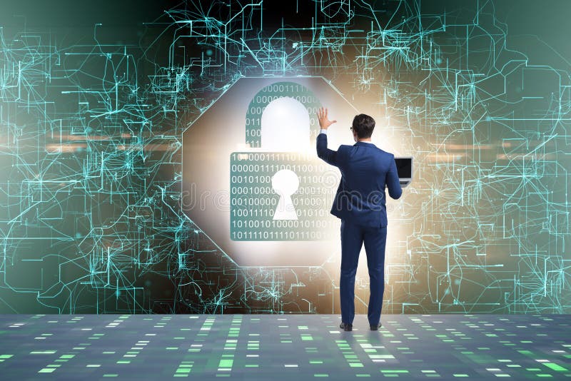 Man in digital security concept pressing button royalty free stock photos