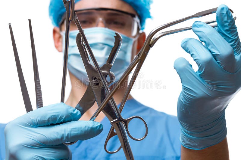 Man Doctor Surgeon Holding Surgical Instruments Stock Image Image of