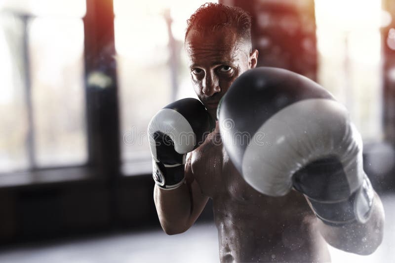 Man Does Boxing Workouts at the Gym Stock Image Image of boxer