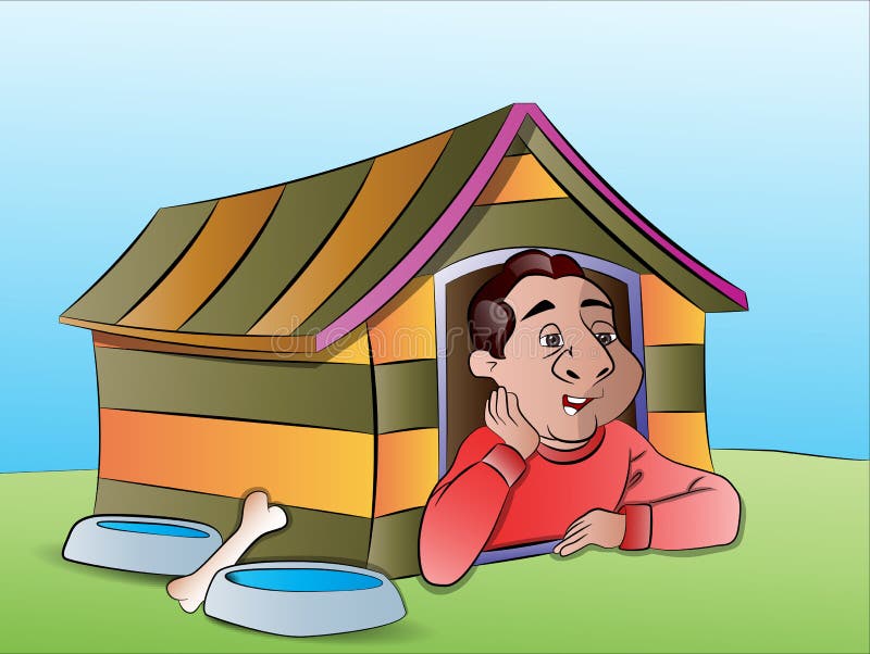 Man in the doghouse stock illustration. Illustration of timid 568556