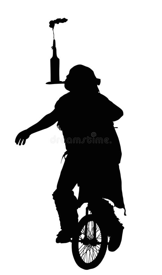 Man Doing Balancing Trick On Unicycle Silhouette Stock Vector