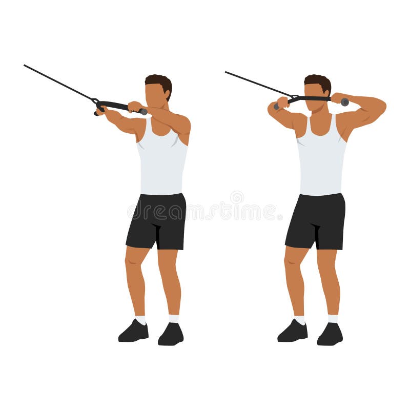 Man doing cable face pull exercise. Flat vector stock illustration