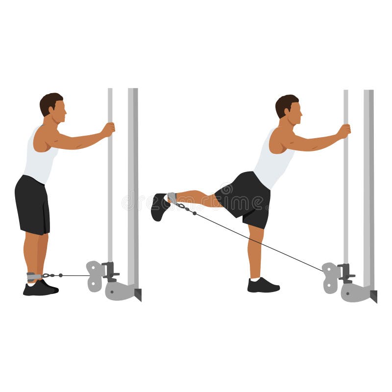 Man doing Cable hip extensions exercise royalty free illustration