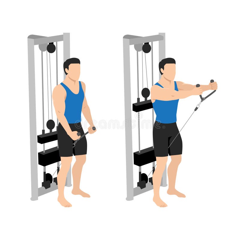 Man doing Cable rope front raise exercise vector illustration