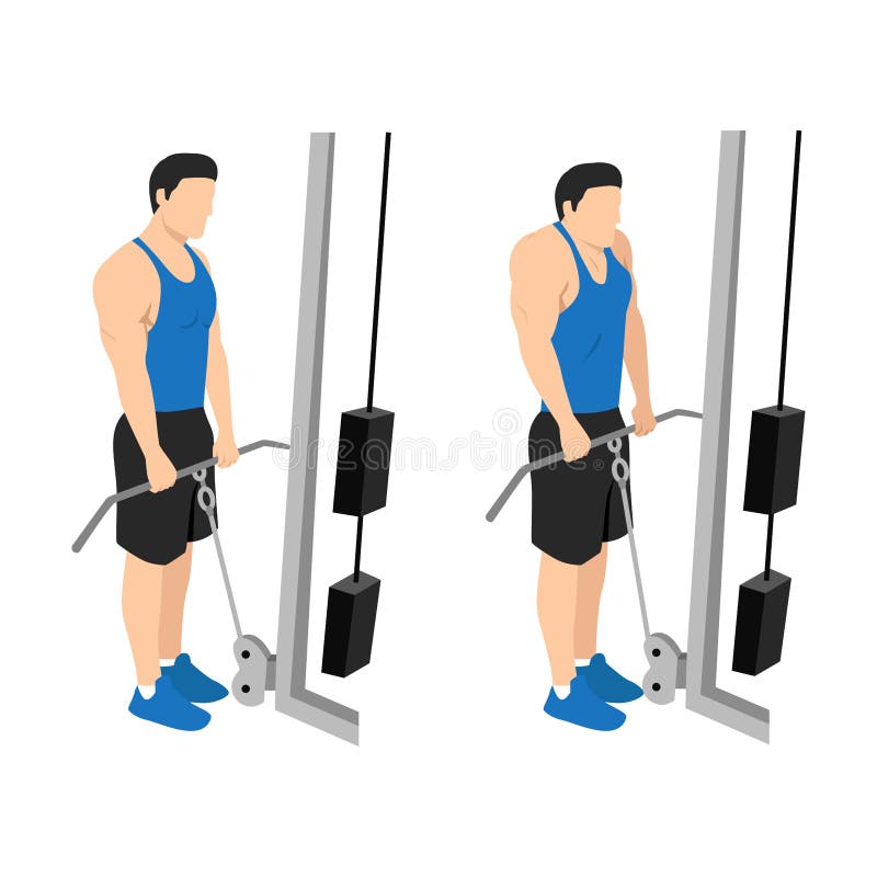 Man doing cable shrugs exercise flat vector vector illustration