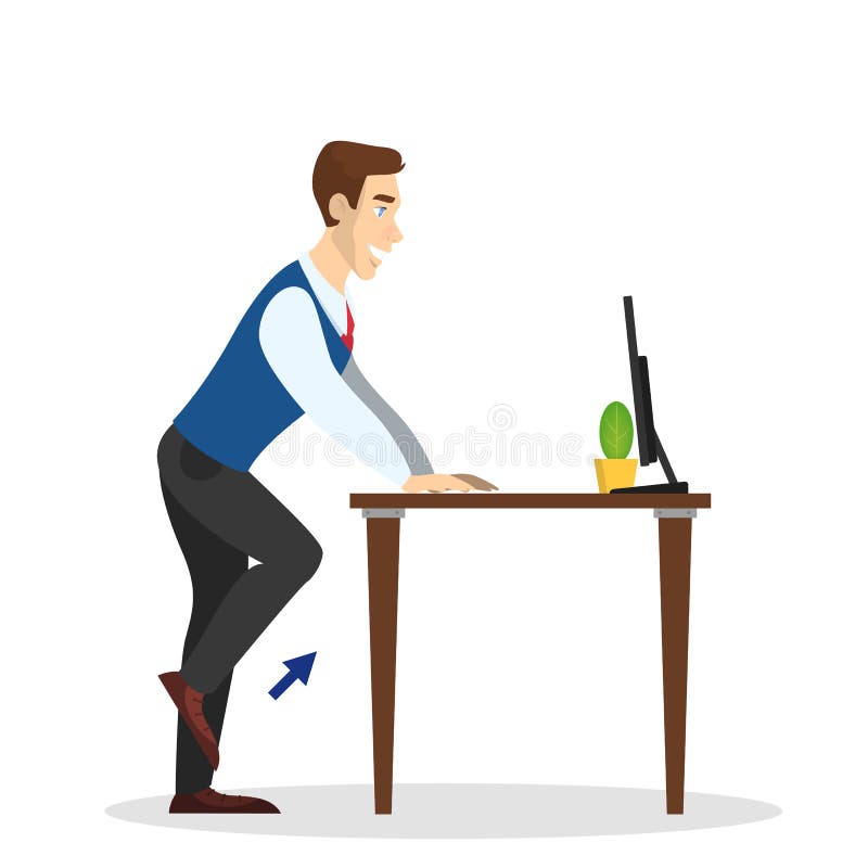 Man Doing Exercise For Back Stretch In Office Stock Vector