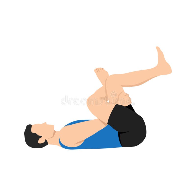 Man Doing Figure Four Stretch Exercise. Flat Vector Stock Vector